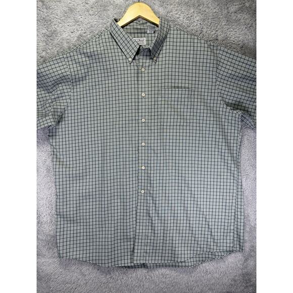 LL Bean Shirt Mens 2XL XXL Plaid Shirt Button Down Green Plaid Preppy Cotton - Picture 3 of 12